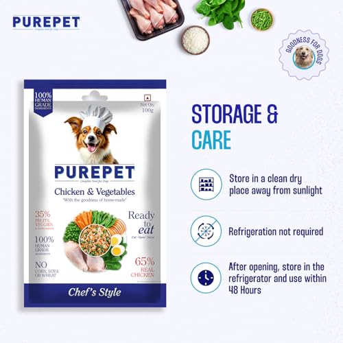 Image of Purepet Fresh Dog Food Chicken & Vegetables, for Adult & Puppy, 100gm | High Protein, 65% Real Chicken, 35% Fruits & Veggies |No Preservatives | Ready to Serve | All Breeds | One Pack One Meal