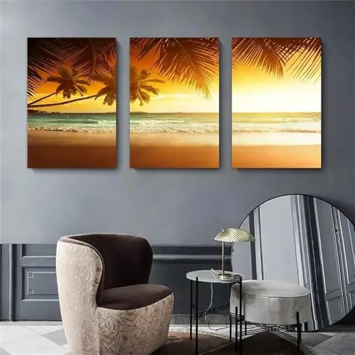 Tableau abstrait sur toile plage océan triptyque décoration murale salon 60x70