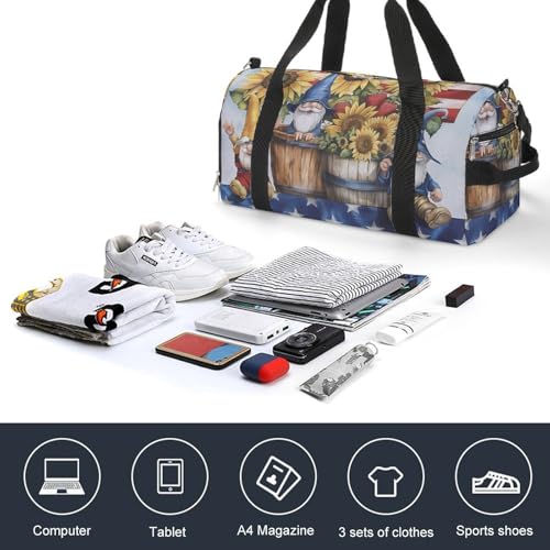 U.S. Flag Sunflower Gnome Funny Gym Bag Travel Tote Bag Duffel Bag with Shoe Compartment for Weekender Sports Vacation4