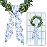 FYSUIMU 2Pcs Blue Flower Wreath Sash for Front Door Chinoiserie Floral Garland Ribbon for Holiday Party Home Decor Indoor Outdoor