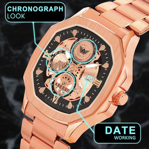 Image of Godfather Square Chrono Look New Golden Date Working Stainless Steel Strap Boys Analog Watches