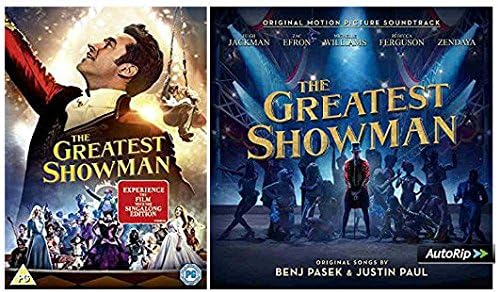 The Greatest Showman Movie Plus Sing-along Edition + The Greatest Showman Audio CD original songs by Benj Pasek & Justin Paul + Extras + The Spectacle + Galleries + Music Machine
