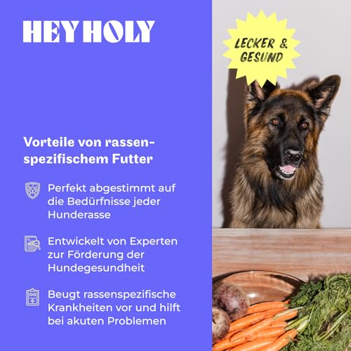 HEY HOLY Premium Trockenfutter für Schäferhunde 100% getreidefrei | 7kg Hundefutter für ausgewachsene Schäferhunde mit Ente | Hochverträglich aus natürlichen Zutaten