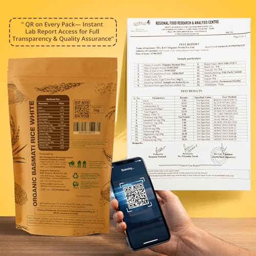 Image of Rav Organics Pusa 1121 Organic Basmati Rice 1kg | Naturally Aged Long-Grain Traditional Chawal with Rich Aroma | NPOP Certified, Non-GMO, 100% Natural | Chemical & Preservative Free