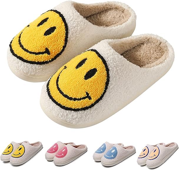 GYOSHISmile Face Slippers for Women Men, Retro Soft Plush Lightweight Smile Face House Slippers, Indoor Outdoor Cozy Trendy Slip-On Slipper, Cute Fashion Slippers Gift Slippers
