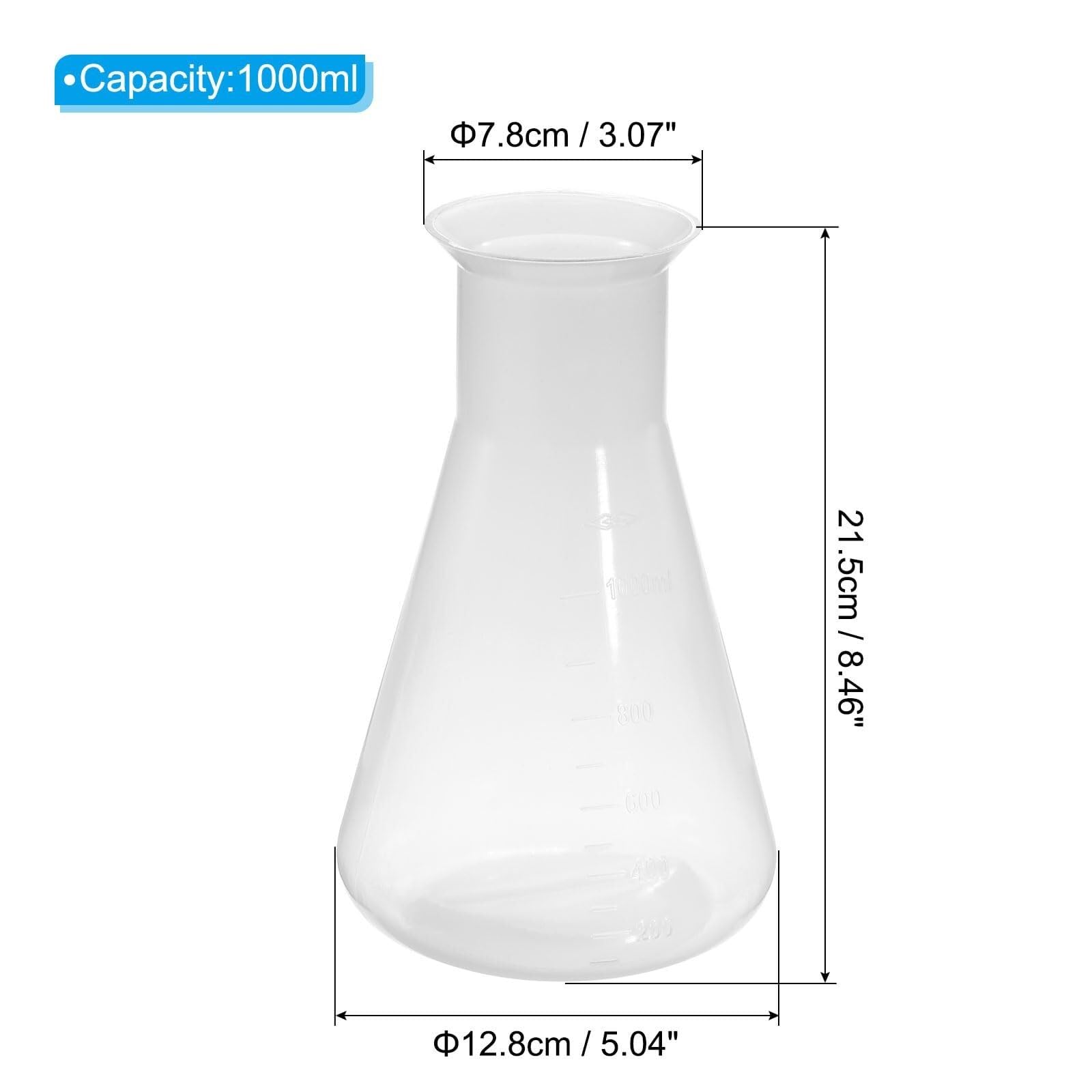 100ml Plastik-Erlenmeyerkolben - 2er Pack Weitmund-Konusflasche für Labor, klar(1000ml)