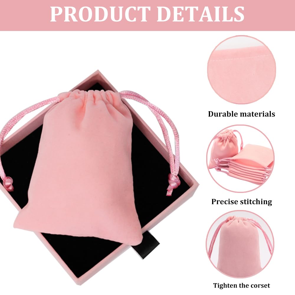 20 Pièces Pochette Bijoux Velours 7x9cm Rose - Sacs Cadeaux Cordon Pour Bijoux Et Petits Objets