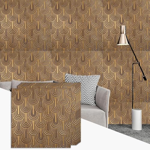 Image of WrapWall 3D Wallpaper Self Adhesive Foam Pack of 8 (70x70 cm) | Waterproof Brick Design Wallpaper |Peel & Stick DIY Wall Decor for Living Room Bedroom Kitchen (8, Brown UShape)