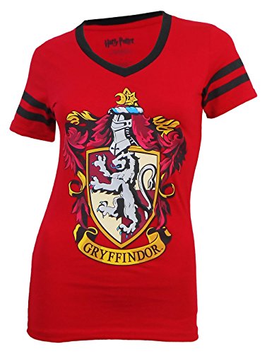 HARRY POTTER Gryffindor Juniors V-Neck T-Shirt - Red (Large)