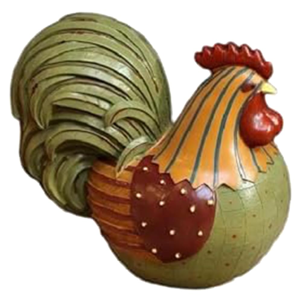 CTRLZS Chicken Statue, Resin Rooster Statue, Cute Animal Sculpture Decoration, Rural Oil Painting Style Statue Gift Green