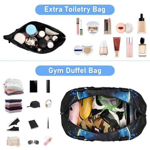 Glittering Aliens Black Gym Tote Bag Overnight Carry On Tote and Luggage with Toiletry Bag for Travel Large Capacity4