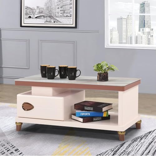Image of Royaloak Melaka Malaysian Coffee Table | Tempered Glass Top | HDF with High Gloss Reflective Finish | Ample Storage | Coffee Table for Living Room | Table with Storage | Multipurpose Table