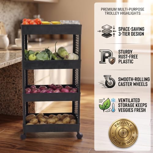 Image of HomeWiz Kitchen Rack 4- Layer | Lifetime Usage Heavy Duty Plastic Trolley | Kitchen Storage Cart | Onion Potato Rack For Kitchen | Multipurpose Storage Rack for Fruits & Vegetables | Rust-Free Forever