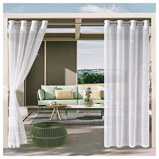 DWCN Outdoor Curtains for Patio - White Semi Voile Waterproof Sheer Curtains for Gazebo, Pergola, Porch, Set of 2 Window Curtain Panels with 2 Tieback Ropes, 52 x 84 Inches Long