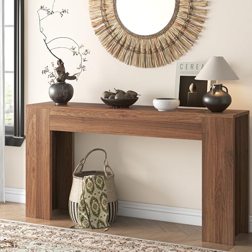 knoworld 63-Inch Long Console Table with LED Light, Farmhouse Sofa