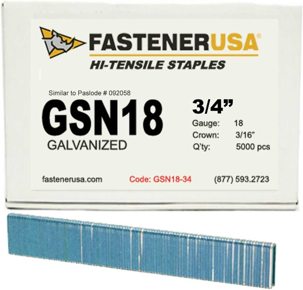 3/4" Leg x 3/16" Crown 18GA GALV GSN18 Staples 5,000ct