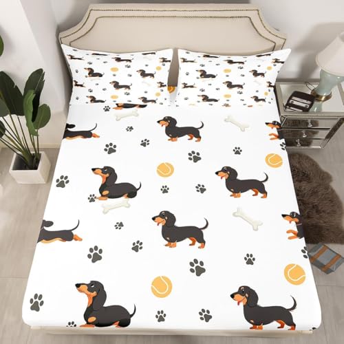Latwerio Sábana Bajera 105x200 Infantil Perro Salchicha 3D Sabanas, Animales de Microfibra Suave y Cómoda Funda de Colchón Sábana con Elástico y Bolsillo Profundo 30 cm, Sabanas Cama 105, T822