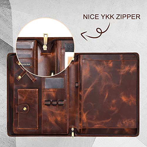 Azxcg Leather Portfolio Folio, Professional Planner For Men, Business Organizer Notebook With A4 Legal Pad Holder, Resume Zippered Padfolio Document Folder, Handmade Gifts For Women, Oil Wax #TOP7