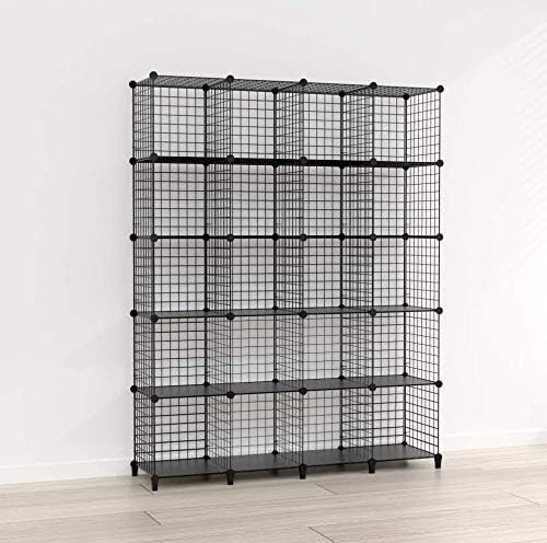 SIMPDIY Metal Wire Storage Rack Modular Organizer Bookshelf Large Capacity Simple Storage Shelves 20 Cubes Black