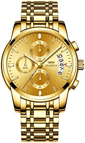 DREAMING Q&P Men’s Watches Luxury Fashion Casual Dress Chronograph Waterproof Military Quartz Wristwatches for Men Stainless Steel Band Gold Black