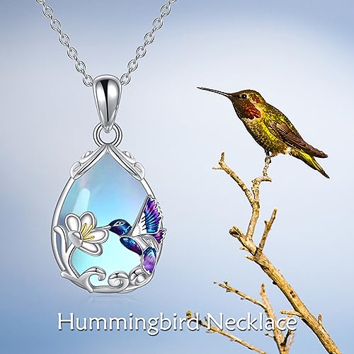 YFN Hummingbird Necklace for Women S925 Sterling Silver Blue Purple Hummingbird Pendant Necklace Hummingbirds Flower Jewelry Charm Memorial Mothers Day Gifts3