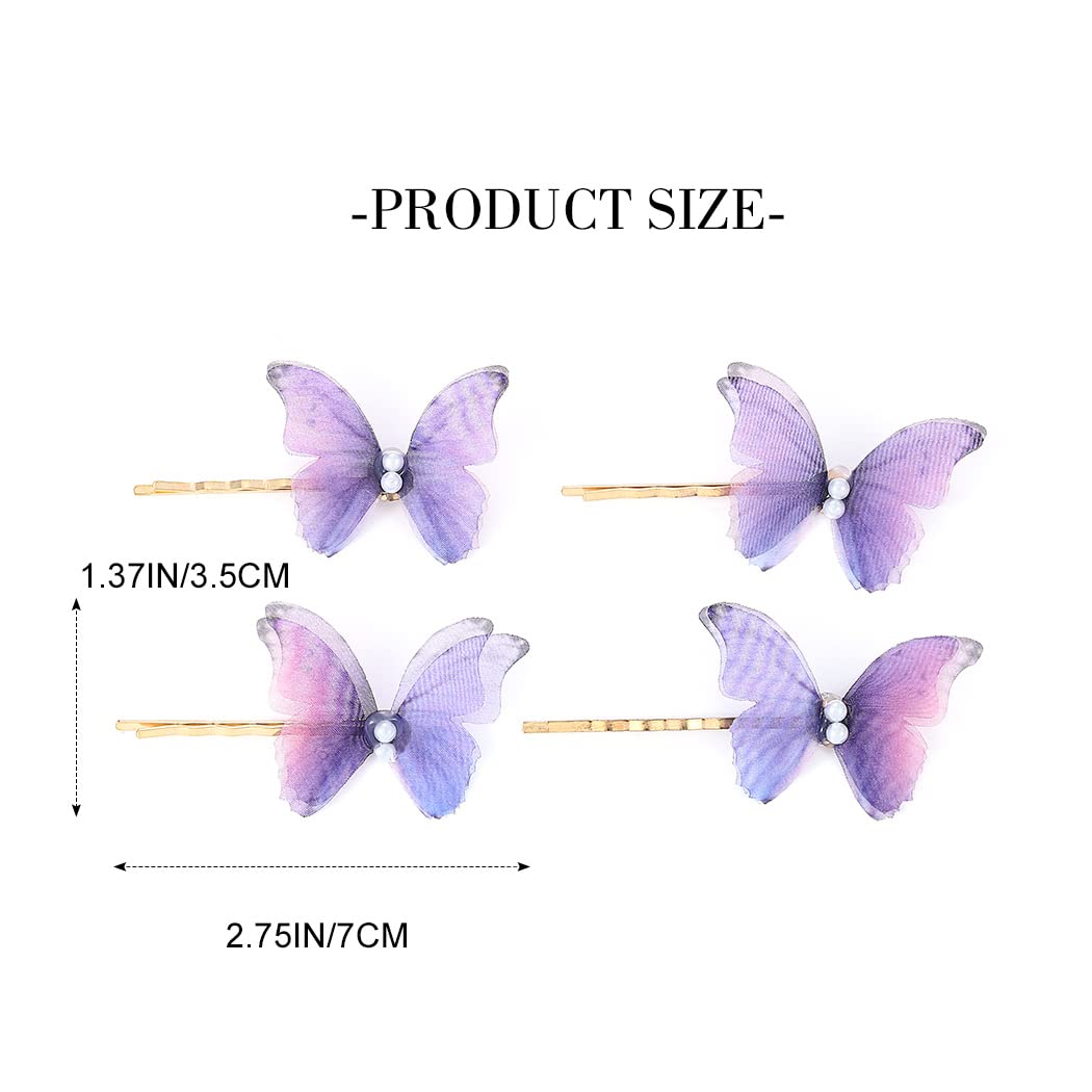 Pinzas para el cabello de mariposa moradas, lindas mariposas, accesorios para el cabello para mujeres y niñas (paquete de 4) 2
