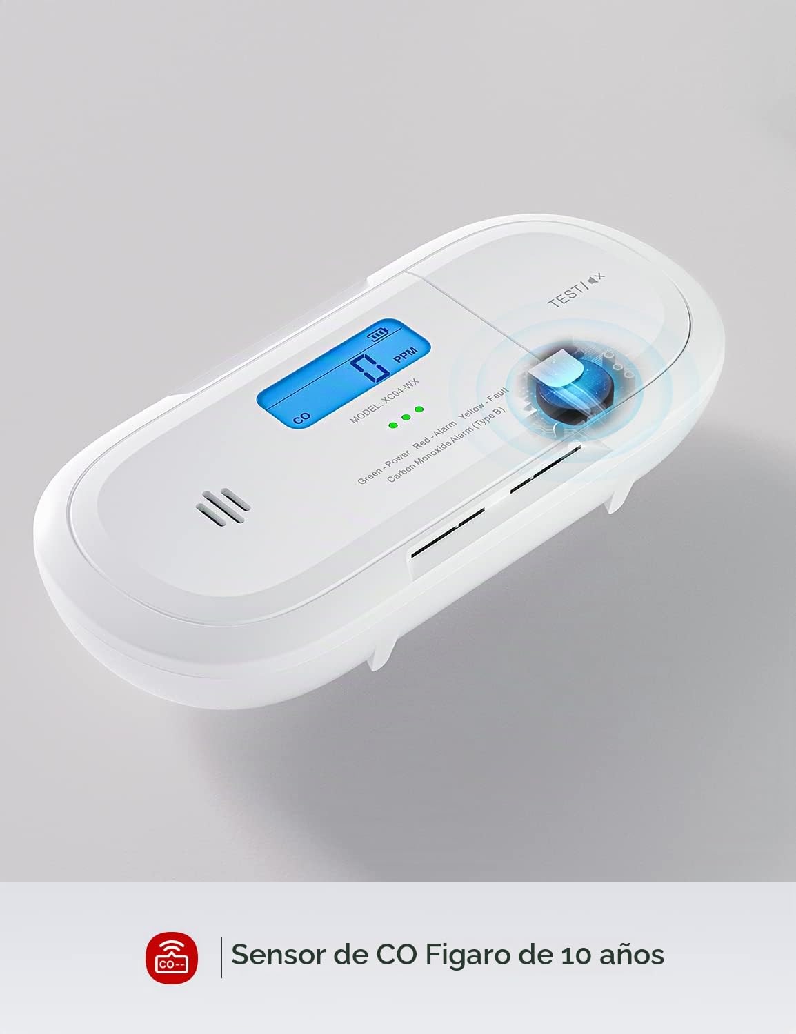 X-Sense Detector de Monóxido de Carbono Inteligente WiFi, Notificaciones Móviles en Tiempo Real con la Aplicación X-Sense Home Security, Batería Reemplazable, Dise?o sin Soportes, XC04-WX