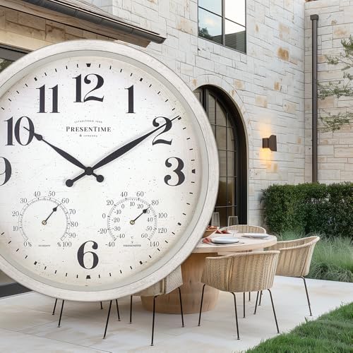 Horloge d'extérieur blanc vieilli Presentime & Co avec station météo - 6
