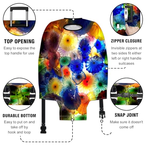 Travel Luggage Cover Suitcase Protector Scratch-Resistant Fit Not Included Suitcase Iridescent Glass Flower Sea L-26-28in2