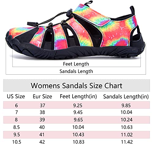 Women's Outdoor Hiking Sandals Comfortable Barefoot Aqua Sports Sandals Women Athletic Tie Dye Water Shoes Hook And Loop Straps For Beach Size 7.5 #TOP4