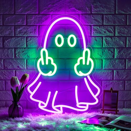 Image of Neon Sign, Ghost Neon Signs for Wall Decor LED Signs Neon Light | Ghost Neon Sign, Purple Led Sign for Bedroom, Gaming Room, Man Cave, Party, Bar, Halloween Decor, Boys Gift, USB Powered