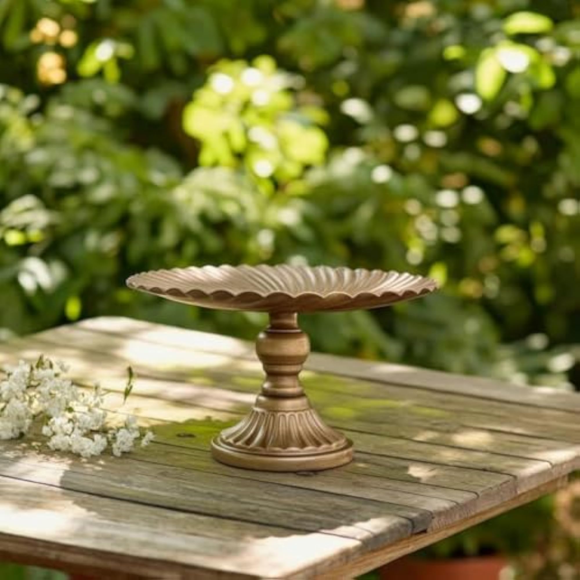Fluted Metal Pedestal Tray, Textured Elevated Stand