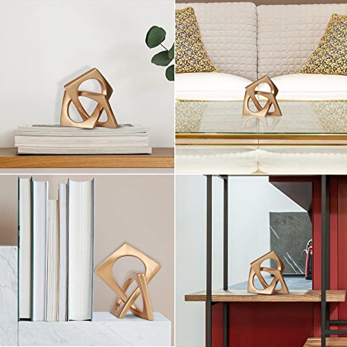 Modern Geometric Cube Gold Knot Decorations, Modern Home Gold Decorative Statues, Gold Home Bookcase Centerpieces For Tabletop Decor, Console, Entryway, Dining Table Centerpieces With Gold Knots #TOP4