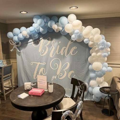 Image of Pastel Blue and White Balloons, 12 Inch 35PCS Light Baby Blue Pearl White with Clear Latex Balloon for Boys Birthday Bachelorette Party Bridal Baby Shower Winter Holiday Party Decorations Supplies