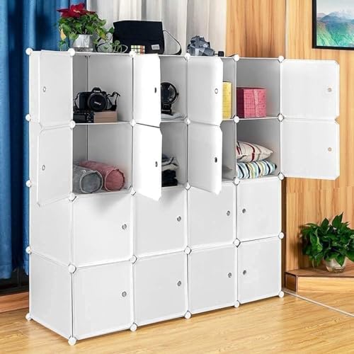 Yubbuio ワードローブ 組み立て式収納ボックス Yubbuio ワードローブ スーツケース 衣類収納 DIY 収納ラック DIY 環境に優しい樹脂強化フレーム 防水防塵ベアリング 大容量 16ドア 16グリッド 厚みのあるバージョン (無料の衣類識別