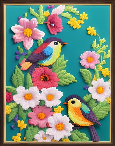Image of Dimensean Stamped Cross Stitch Kits Full Range of Embroidery Patterns Starter Kits for Beginners Adult DIY Cross Stitches Needlepoint Kits 11CT-Flower Bird 15.7x19.7 inch