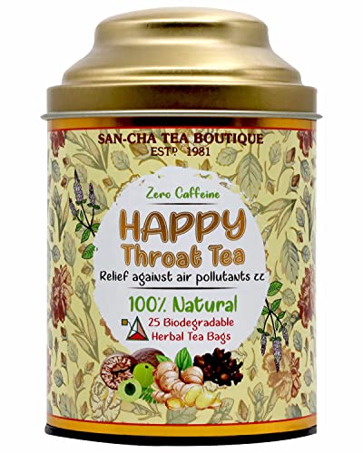 Image of Sancha Tea Boutique, Happy Throat Tea, 25 Pyramid Bags, Caffeine Free Herbal Tisane, Sore Throat Support, Liquourice Blend