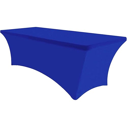 Eurmax USA 8Ft Rectangular Fitted Spandex Tablecovers Wedding Patio Table Covers Event Stretchable Tablecover (Blue)