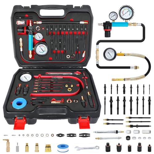 46-tlg Profi Kompressionstester Satz KFZ Druckverlustprüfer Motoren Prüfer kompatibel mit Diesel- und Benzinmotoren, Kompressionsprüfer mit Adapter für PKW, LKW, Motorräder