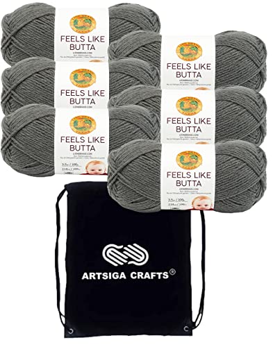 Image of Lion Brand Yarn Feels Like Butta 215-150 Charcoal | 6 Skeins, Same Dye Lot, Project Bag, CYC #4 Worsted, 100% Polyester, Ideal for Crochet, Knitting Baby Blankets, Amigurumi