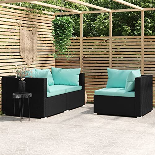 ShGaxin Set de Muebles de jardín 3 pzas y Cojines, Muebles Terraza Y Jardin, Sofa Y Sillones Jardin, Conjunto Mueble Jardin, Juego Jardin Exterior, ratán sintético Negro