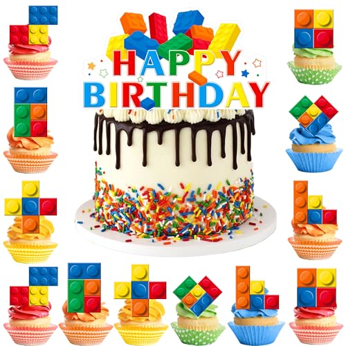 Bloques de construcción para fiesta de cumpleaños infantil y decoración de pasteles creativos