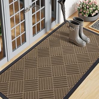 Smiry Front Door Mat Outside Entrance, Heavy Duty Outdoor Indoor Natural Rubber Doormat, Non Slip, Trap Dirt and Moisture, Easy Clean, Low Profile Patio Porch Entryway Mat, 47x23, Brown