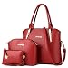 LINGTOM 3 pieces Lady Womens PU Leather Shoulder Bags Top Handle Cross Satchel Handbag Set,Burgundy