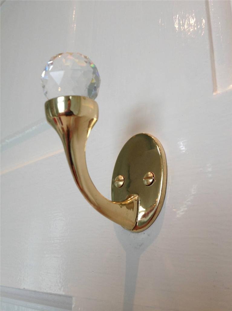 Chattels Stunning Faceted Glass Single Solid Brass Door Wall Hook Oval Shaped Back Plate Including Fixings