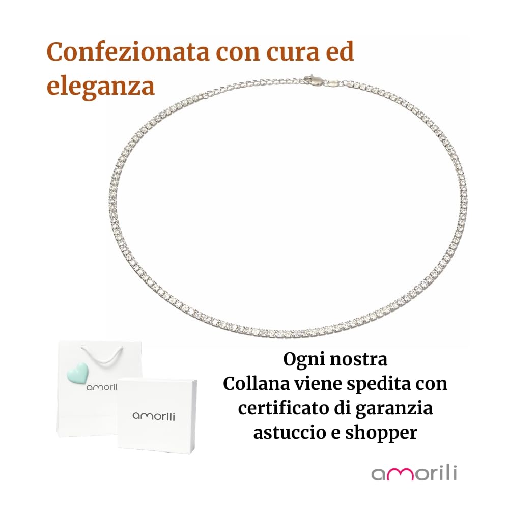 Collana Tennis Girocollo Argento 925 con Zirconi 2,5 mm Rodiata | Collana Donna Regolabile 38-42 cm | Punto Luce Elegante Brillante | Gioiello Sposa Cerimonia Regalo Donna