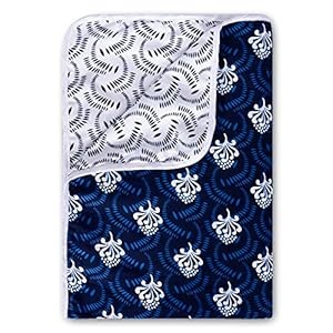 Divine Casa Navy Micro Brushed Reversible Lightweight Printed Double Bed AC Dohar Blanket (Abstract, Navy Blue and White)