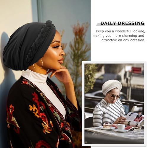 Image of DRESHOW Turban Pre-Tied Twisted Hat Thread African Head Wraps for Black Women Chemo Cancer Cap Braid Hair Cover