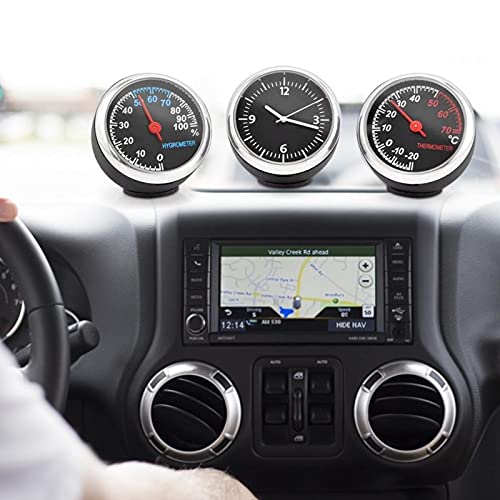 Gereton Car Thermometer Hygrometer Clock, 3Pcs Mini Classic Car Dashboard Small Analog Quartz Clock, Car Thermometer Hygrometer, For Car Boat Decoration - Image 4