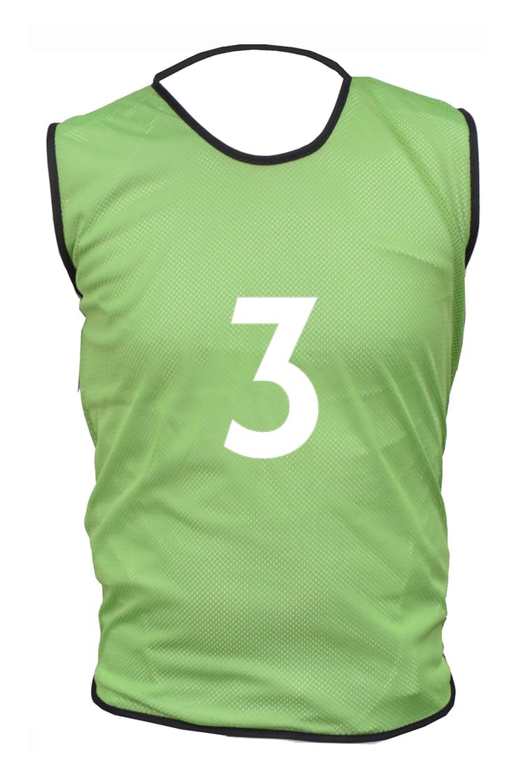 15 MESH BIBS FOOTBALL TRAINING SPORTS BIBS PRINTED NUMBER (1-15 OR number of your choice) Back only (Green, Youth (Mens S to M))